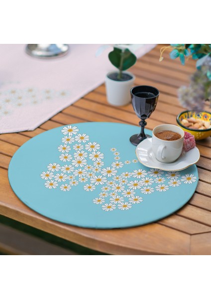 Renkli Zemin Papatyalı Kelebek Motifli 6+1 Supla Runner Seti fırsatları