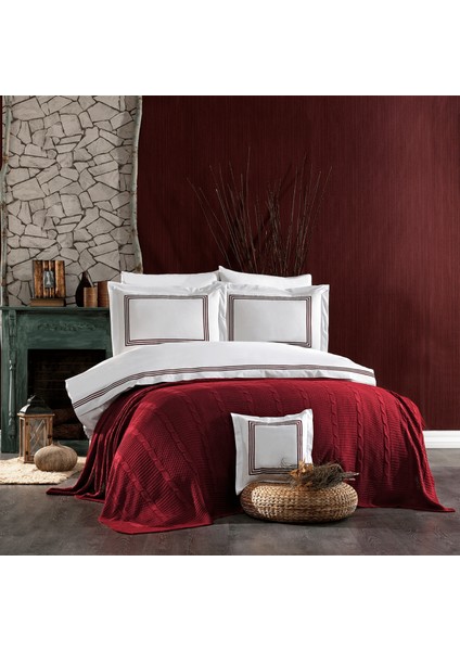 8 Parça Pamuklu Triko Battaniyeli Aydos Çift Kişilik Nevresim Takımı