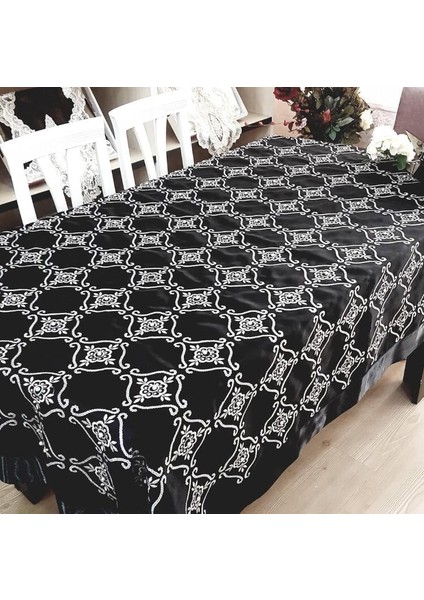 İncili İpek Saten kumaş Siyah Masa Örtüsü 150*200 cm - 815