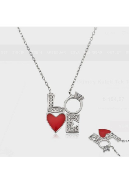 Love Tek Taş 925 Ayar Gümüş Kolye