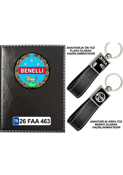 Plakanıza Özel Benelli Logolu Siyah Ruhsat Kabı ve Anahtarlık