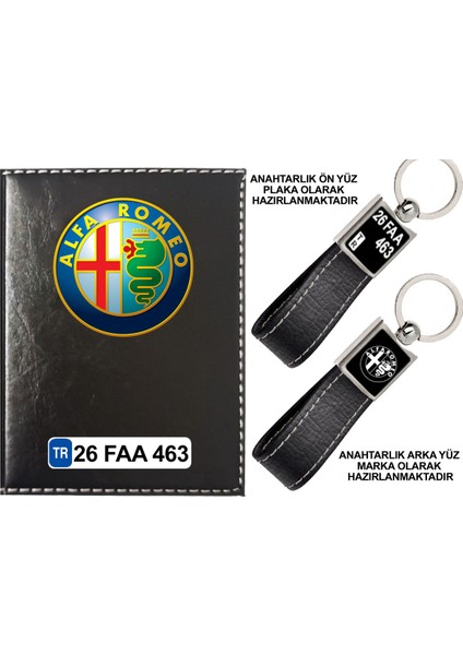 Plakanıza Özel Alfaromeo Logolu Siyah Ruhsat Kabı ve Anahtarlık