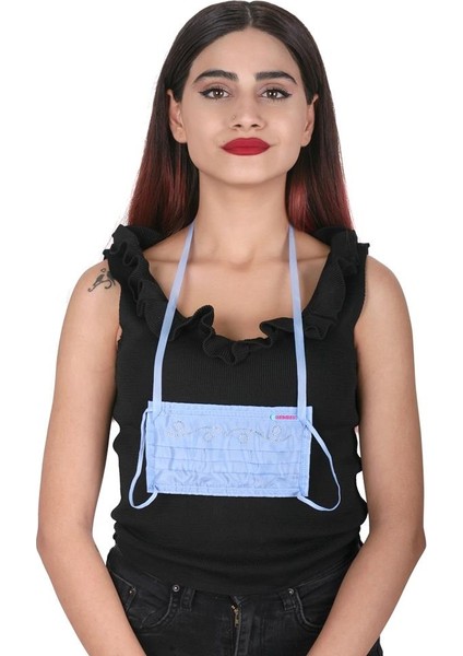 Gümüş Iyonlu Boyundan Askılı Yıkanabilir Taşlı Maske T-3