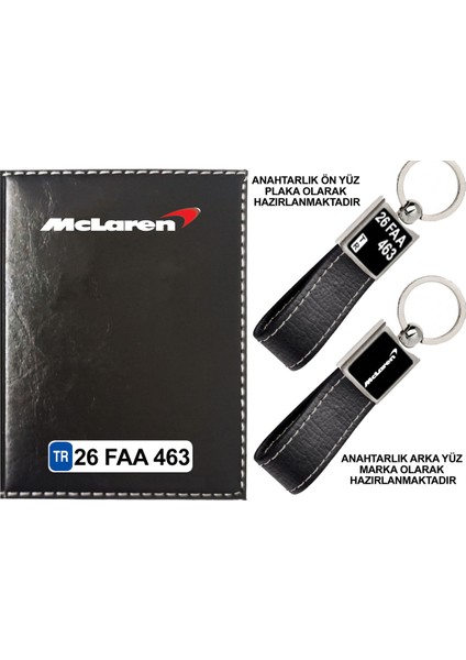 Plakanıza Özel Mclaren Logolu Siyah Ruhsat Kabı ve Anahtarlık
