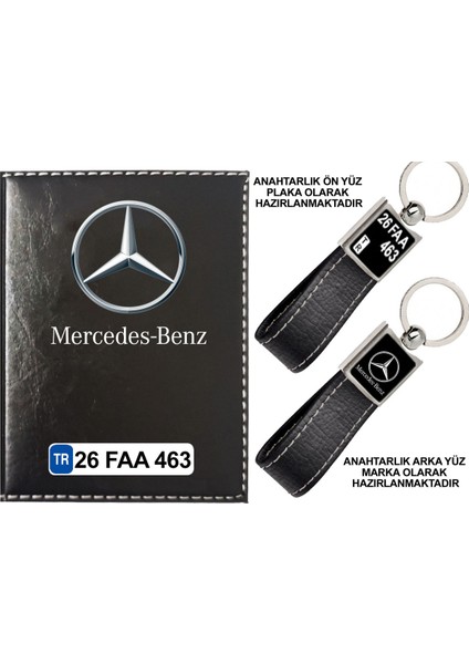 Promosyon Denizi Plakanıza Özel Mercedes   Logolu Siyah Ruhsat Kabı ve Anahtarlık