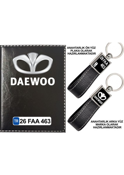 Plakanıza Özel Daewoo Logolu Siyah Ruhsat Kabı ve Anahtarlık