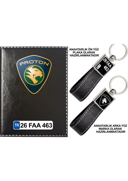 Plakanıza Özel Proton Logolu Siyah Ruhsat Kabı ve Anahtarlık