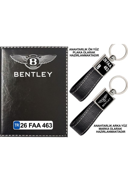 Plakanıza Özel Bentley Logolu Siyah Ruhsat Kabı ve Anahtarlık