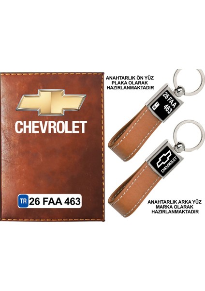 Plakanıza Özel Chevrolet Logolu Taba Ruhsat Kabı ve Anahtarlık