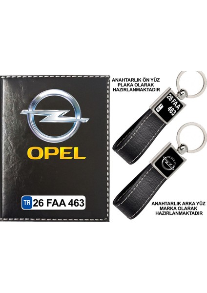 Plakanıza Özel Opel Logolu Siyah Ruhsat Kabı ve Anahtarlık