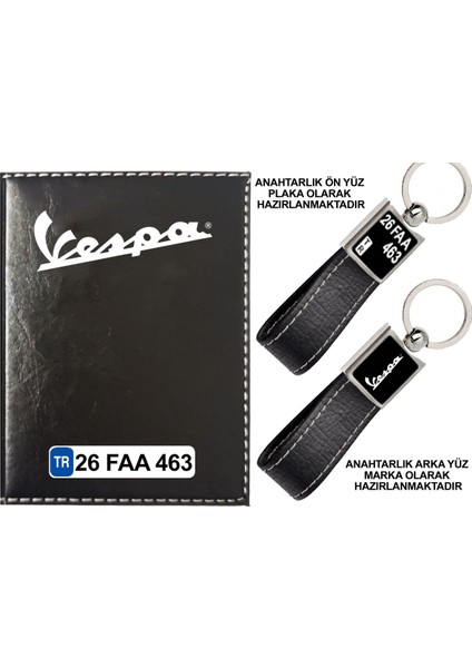 Plakanıza Özel Siyah Ruhsat Kabı ve Anahtarlık