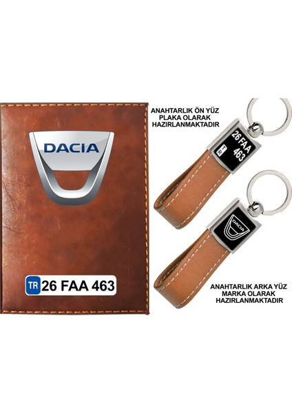 Plakanıza Özel Dacıa Logolu Taba Ruhsat Kabı ve Anahtarlık