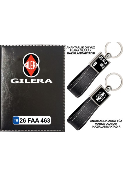 Plakanıza Özel Gılera Logolu Siyah Ruhsat Kabı ve Anahtarlık