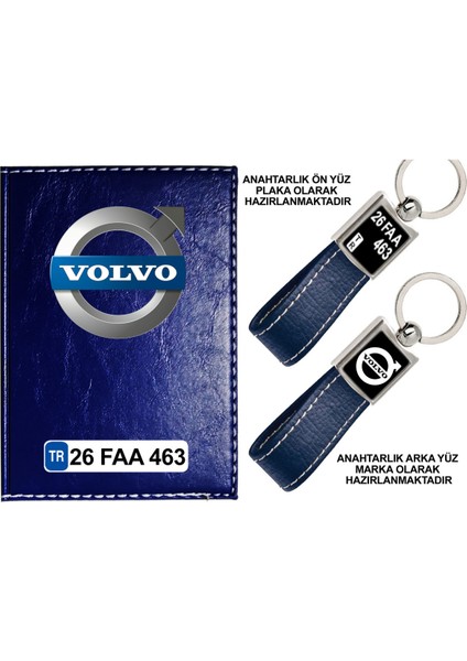Plakanıza Özel Volvo Logolu Lacivert Ruhsat Kabı ve Anahtarlık