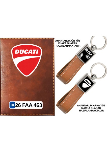 Plakanıza Özel Ducatı Logolu Taba Ruhsat Kabı ve Anahtarlık