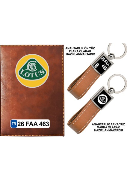 Plakanıza Özel Lotus Logolu Taba Ruhsat Kabı ve Anahtarlık