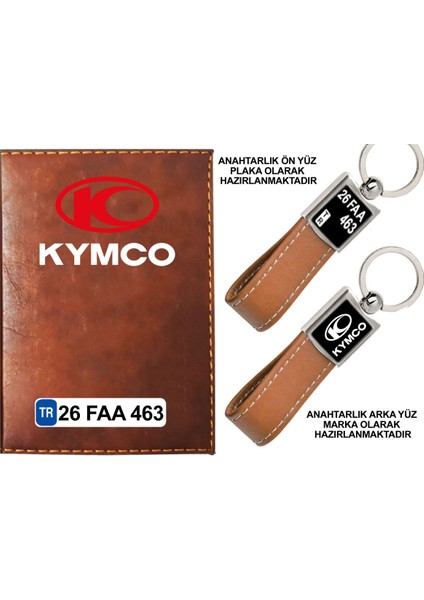 Plakanıza Özel Kymco Logolu Taba Ruhsat Kabı ve Anahtarlık