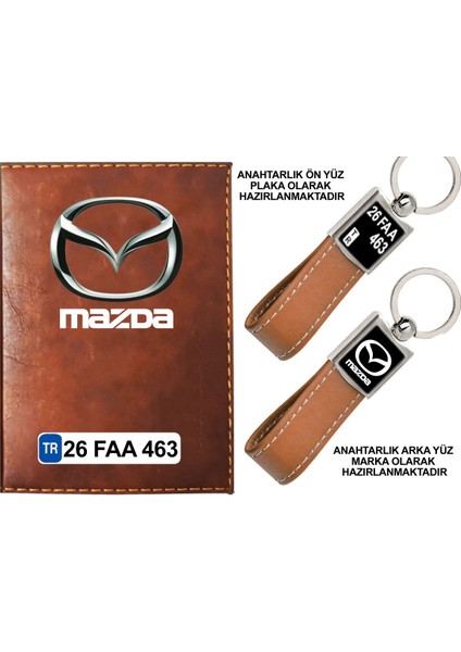 Plakanıza Özel Mazda Logolu Taba Ruhsat Kabı ve Anahtarlık