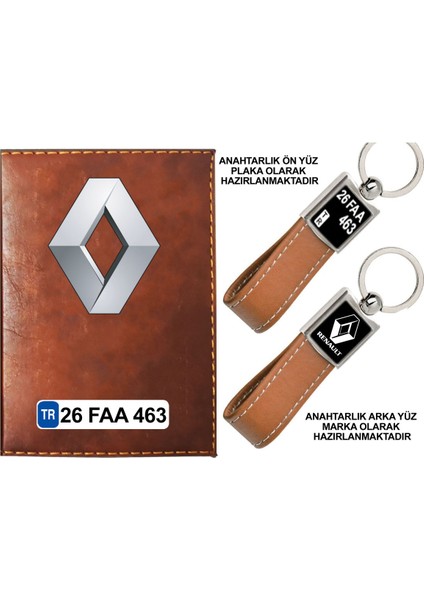 Plakanıza Özel Ranault Logolu Taba Ruhsat Kabı ve Anahtarlık