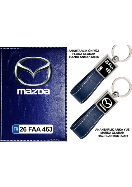 Plakanıza Özel Mazda Logolu Lacivert Ruhsat Kabı ve Anahtarlık