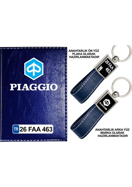 Plakanıza Özel Piagio Logolu Lacivert Ruhsat Kabı ve Anahtarlık