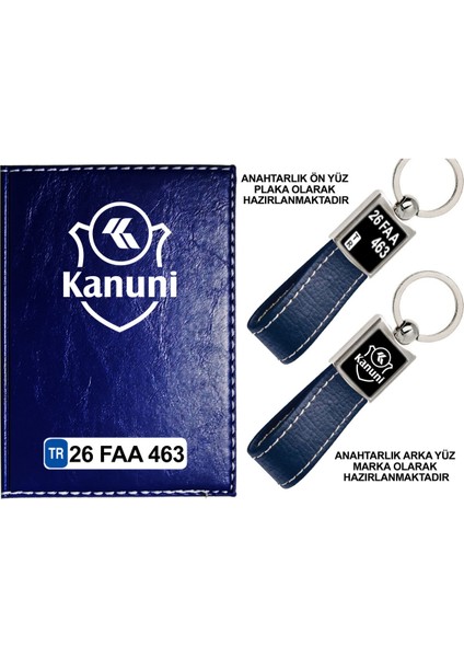 Plakanıza Özel Kanuni Logolu Lacivert Ruhsat Kabı ve Anahtarlık