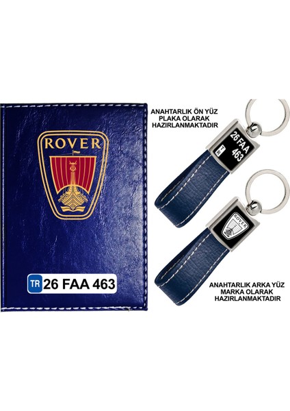 Plakanıza Özel Rover Logolu Lacivert Ruhsat Kabı ve Anahtarlık