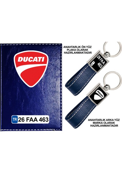 Plakanıza Özel Ducatı Logolu Lacivert Ruhsat Kabı ve Anahtarlık