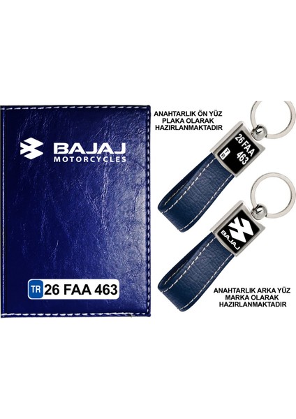 Plakanıza Özel Bajaj Logolu Lacivert Ruhsat Kabı ve Anahtarlık