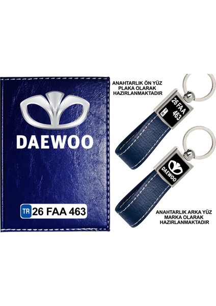 Plakanıza Özel Daewoo Logolu Lacivert Ruhsat Kabı ve Anahtarlık