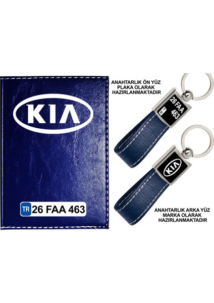 Plakanıza Özel Kia Logolu Lacivert Ruhsat Kabı ve Anahtarlık