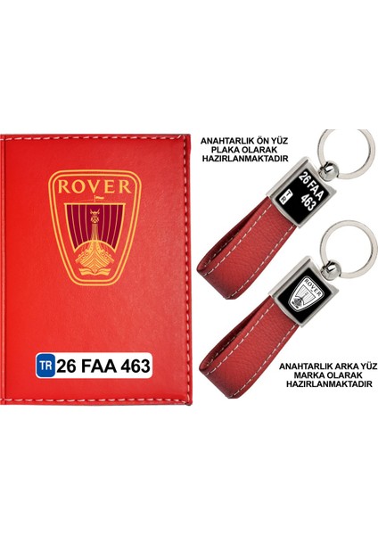 Plakanıza Özel Rover Logolu Kırmızı Ruhsat Kabı ve Anahtarlık