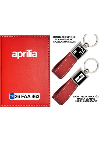 Plakanıza Özel Aprilla Logolu Kırmızı Ruhsat Kabı ve Anahtarlık