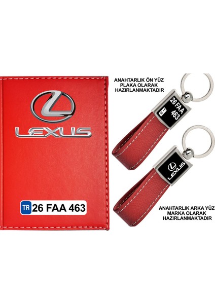 Plakanıza Özel Lexus Logolu Kırmızı Ruhsat Kabı ve Anahtarlık