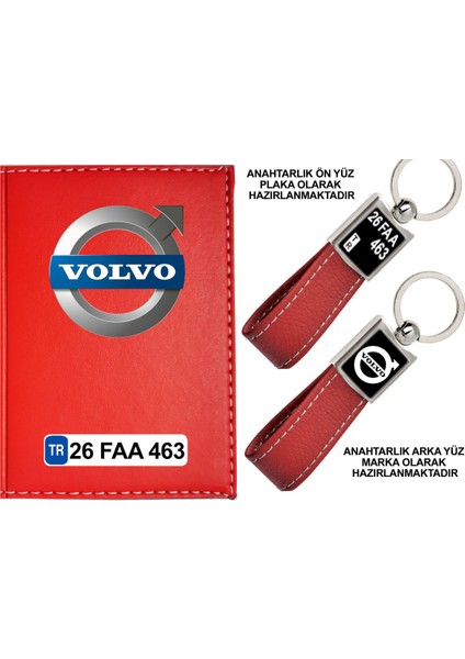 Plakanıza Özel Volvo Logolu Kırmızı Ruhsat Kabı ve Anahtarlık