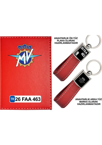 Plakanıza Özel Mvagustulogolu Kırmızı Ruhsat Kabı ve Anahtarlık