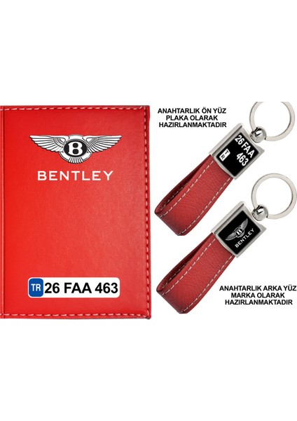 Plakanıza Özel Bentley Logolu Kırmızı Ruhsat Kabı ve Anahtarlık