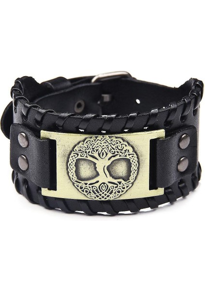 Erkek Geniş Deri Bilezik Moda Punk Hayat Ağacı Desenli (Yurt Dışından)