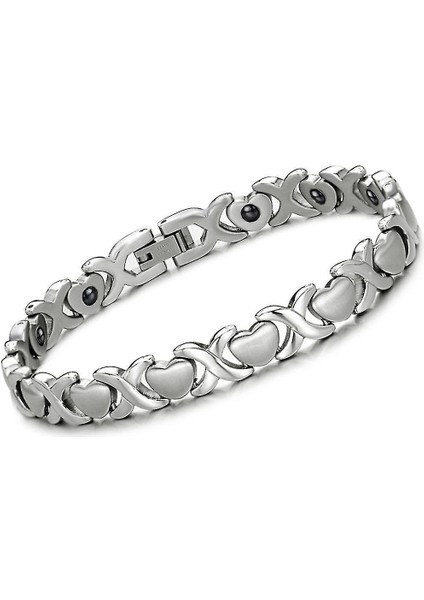 Heart-Şekilli Link Kilitleme Titanyum Çelik Bilezik Sağlık Mıknatıslı (Yurt Dışından)