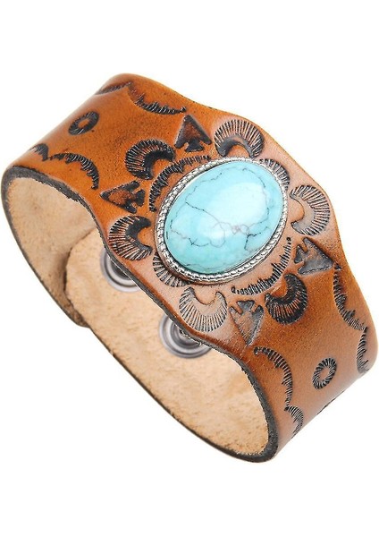 Kabartmalı Turkuaz Ile Genişliğinde Deri Bileklik (Yurt Dışından)