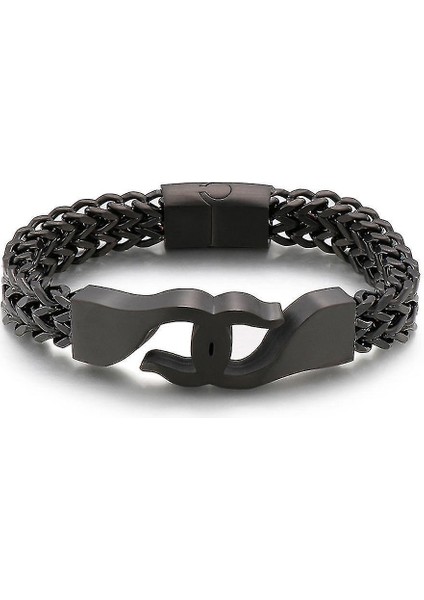 Çapraz Toka Ile Siyah Titanyum Çelik Bilezik (Yurt Dışından)