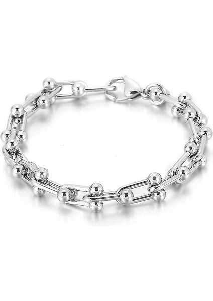 Hıp-Pop Tarzı U-Şekilli Link Titanyum Çelik Bilezik Vachte Toka ile (Yurt Dışından)