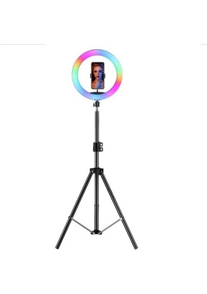 10 inç 26 cm Rgb Işık Çok Renkli LED Make Up Selfie Işığı 210 cm Tripot Selfie Çubuğu Tiktok Işığı