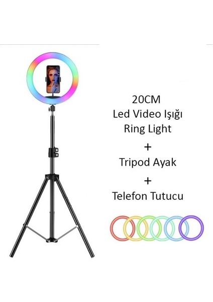 10 inç 26 cm Rgb Işık Çok Renkli LED Make Up Selfie Işığı 210 cm Tripot Selfie Çubuğu Tiktok Işığı