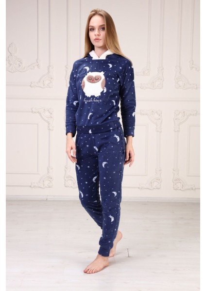Kapşonlu Baskılı Polar Pijama Takım