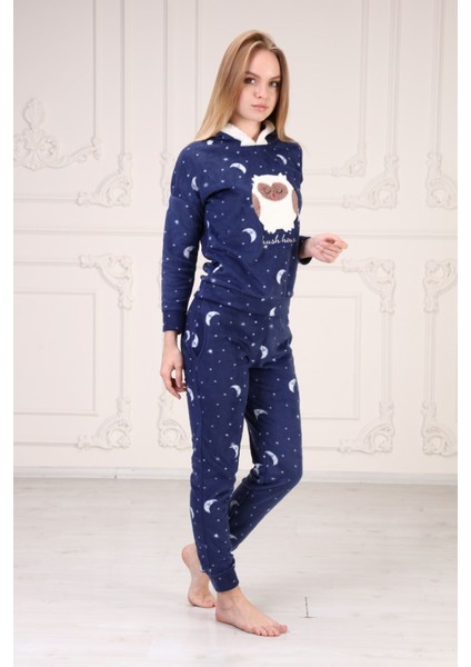 Kapşonlu Baskılı Polar Pijama Takım