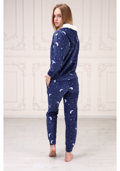 Kapşonlu Baskılı Polar Pijama Takım