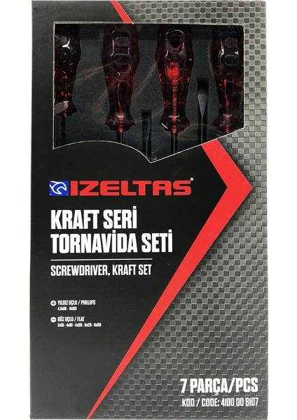 Izeltaş Tornavida Seti 4100 Kraft Seri Tornavida Seti 7 Parça