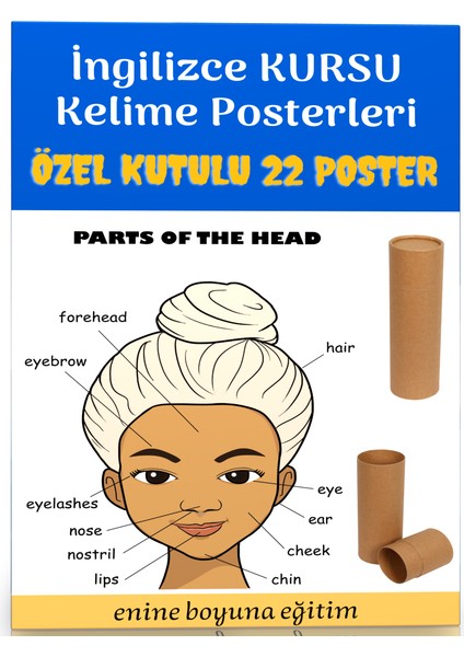 Enine Boyuna Eğitim İngilizce Kursu Kelime Posterleri (22 Poster)