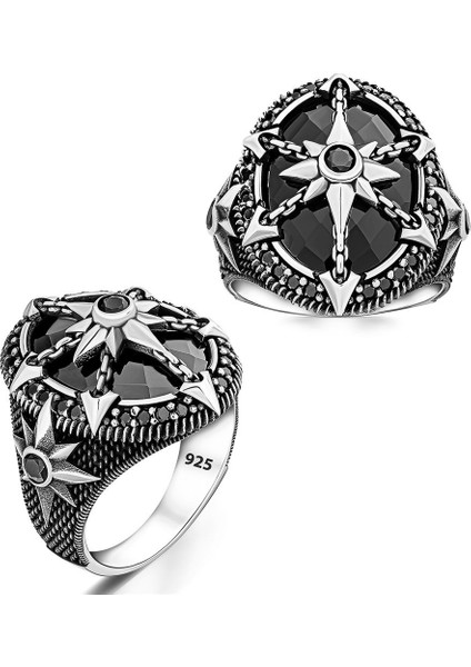 Siyah Zirkon Taşlı Kutup Yıldızlı Gümüş Yüzük fırsatları